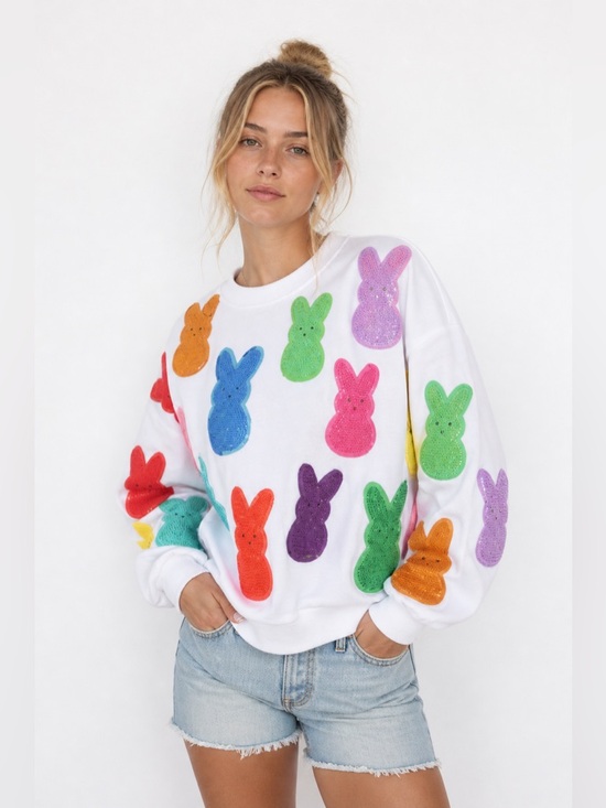QUEEN OF SPARKLES Tops - Queen of Sparkles Multicolor Sequin Sweet Peeps Sweatshirt XXL